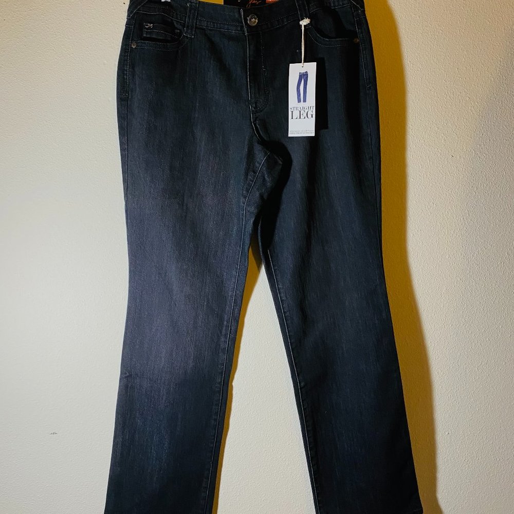 STYLE & C0 WOMENS JEANS SZ 12 COTTON BLEND BLACK MID RISE STRAIGHT LEG